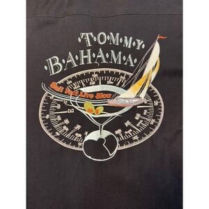 #A052 Tommy Bahama Mens Medium 100% Silk Shirt Sail First Live Slow Embroidered